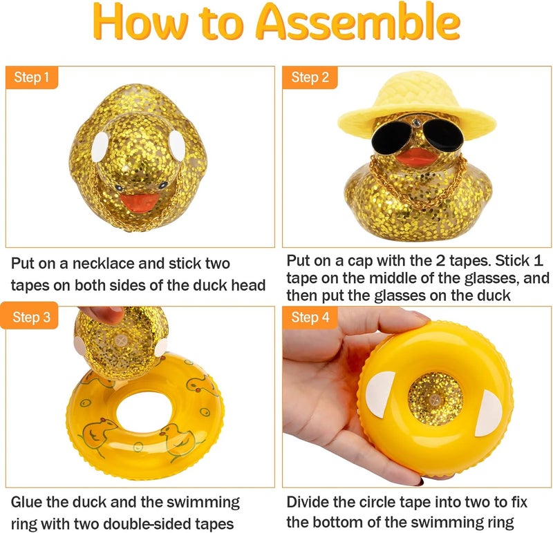 wonuu Dashboard Decorations Rubber Duck Car Accessories with Swim Ring Sunglasses Hat and Necklace, B Blue&Transparent - Image 3